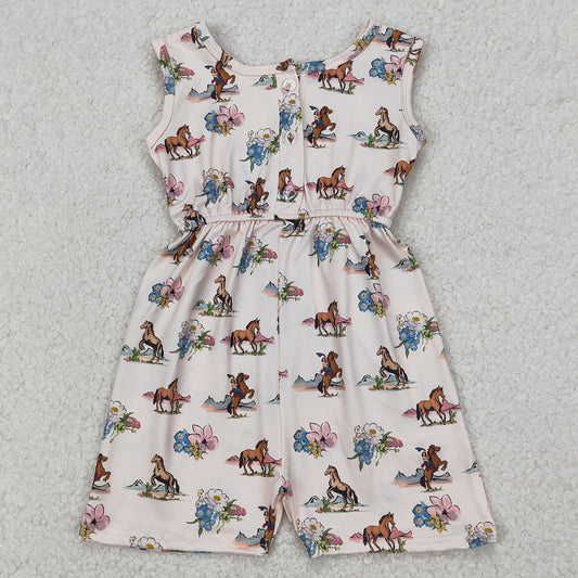 Baby Girls Jumpsuits Western Rodeo Horse Flowers Pockets Jumpsuits SR2695