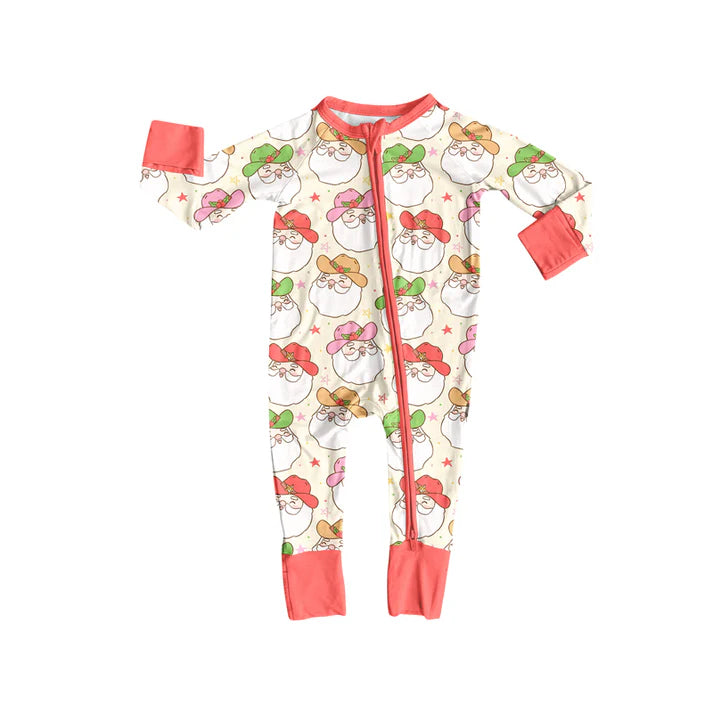Preorder (moq 5)Baby Girls Long Sleeves Santa Stars Plaid Zipper Romper 7.2