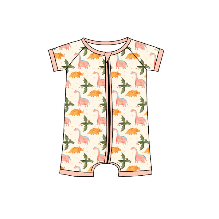 Preorder (moq 5)Baby Girls Colorful Dinosaurs Polka Dots Zipper Shorts Rompers 12.6