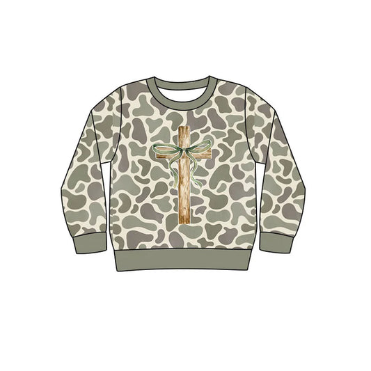 Preorder(moq 5) Baby Girls Green Camo Cross Easter Tee Shirts Top 10.23
