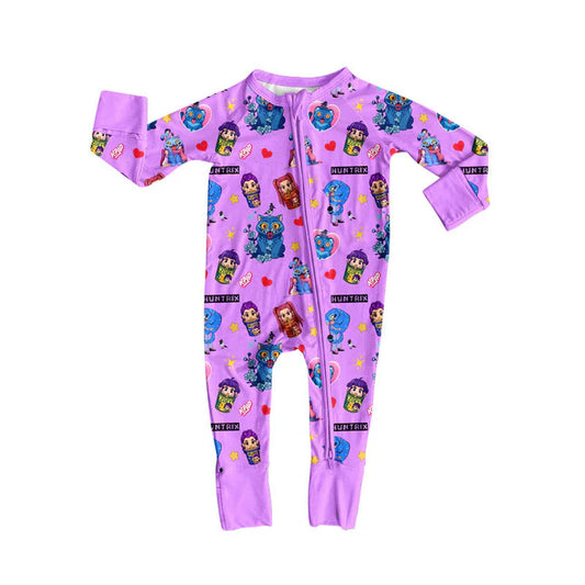 Preorder (moq 5)Baby Girls Pink Long Sleeve Cartoon Girls Hearts Zipper Footie Rompers 10.10