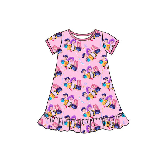 Preorder(moq 5) Baby Girls Short Sleeve Cartoon Girls Ruffle Knee Length Dresses 10.11