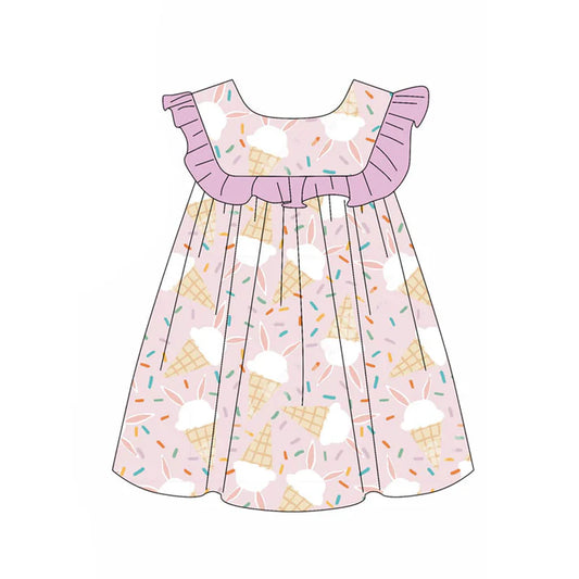Preorder(moq 5) Baby Girls Rabbits Sprinkles Easter Knee Length Dresses 11.18