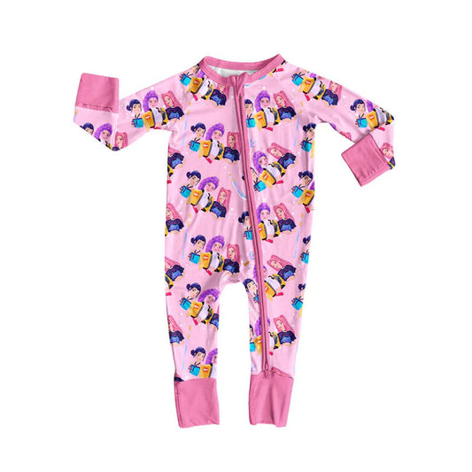 Preorder (moq 5)Baby Girls Long Sleeve Cartoon Girls Zipper Footie Rompers 10.11