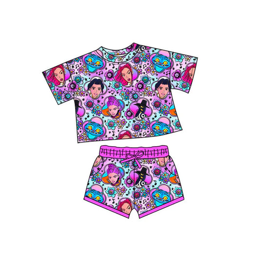 Preorder(moq 5) Baby Girls Cartoon Girls Flowers Top Pockets Shorts Clothes Sets 10.11