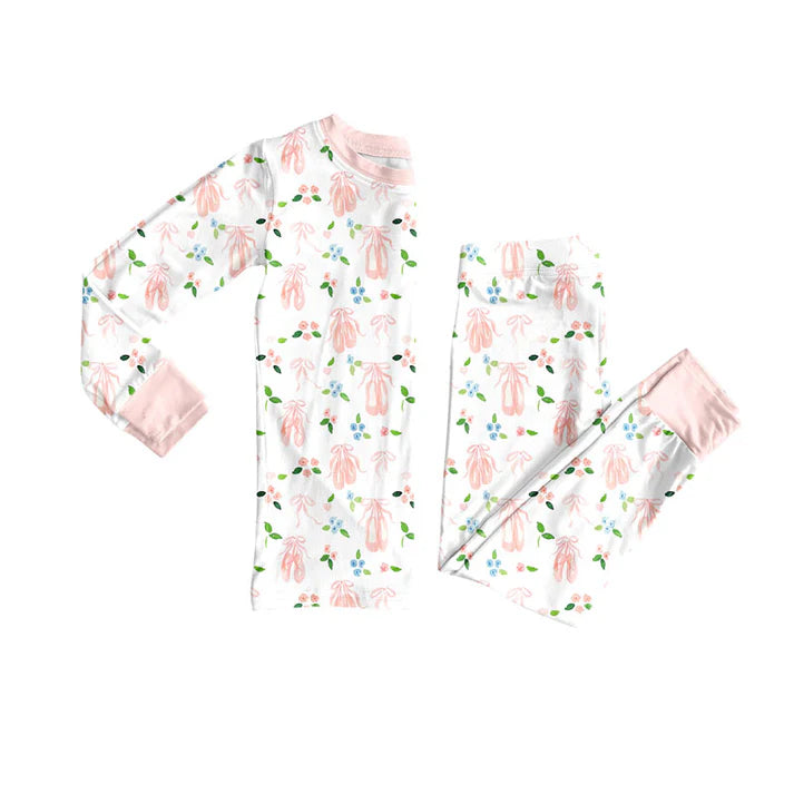 Preorder(moq 5) Baby Girls Flowers Bows Shoes Top Pants Pajamas Sets 10.9