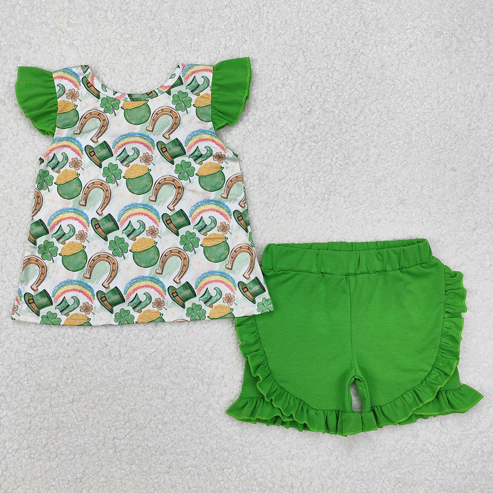 Baby Boys Clothes St Patrick Day Qautrefoil Shirts Shorts Sibling Girls Sets BSSO1165