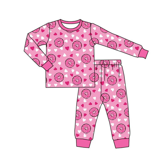 Preorder (moq 5)Baby Girls Pink Donuts Hearts Top Pants Valentines Pajamas Sets 11.19