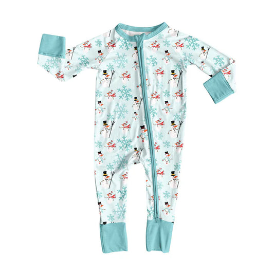 Preorder (moq 5)Baby Girls Snowmen Snowflakes Christmas Zipper Footie Rompers 10.9