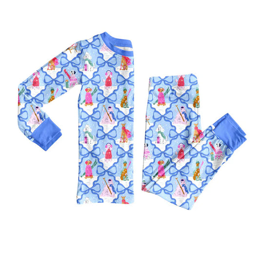 Preorder(moq 5) Baby Girls Snowmen Dogs Checked Top Pants Christmas Pajamas Sets 10.9