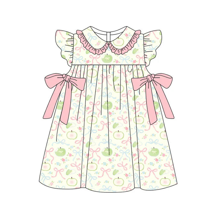 Preorder(moq 5) Baby Girls Apples Bows Flowers Ruffle Collar Knee Length Dresses 11.18