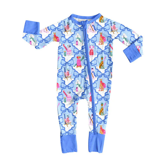 Preorder (moq 5)Baby Girls Snowmen Dogs Checked Christmas Zipper Footie Rompers 10.9