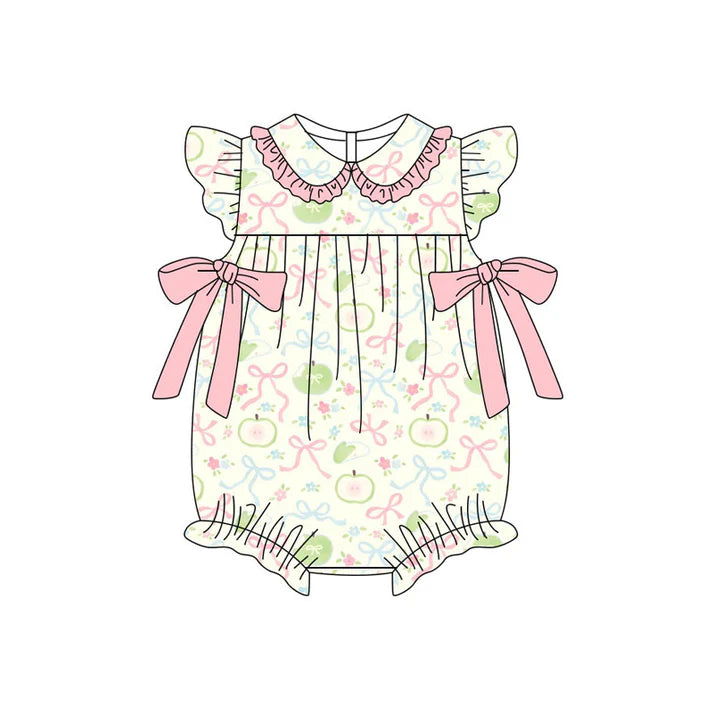 Preorder (moq 5)Baby Girls Apples Flower Bows Ruffle Collar Rompers 11.18