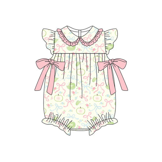 Preorder (moq 5)Baby Girls Apples Flower Bows Ruffle Collar Rompers 11.18
