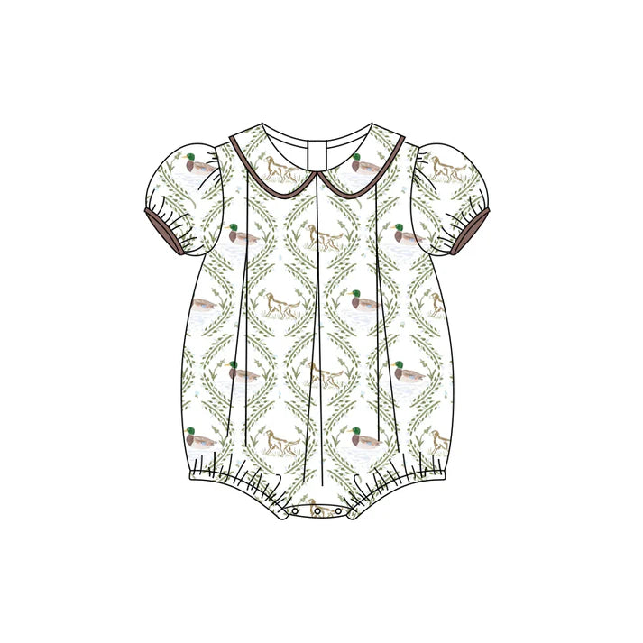Preorder (moq 5)Baby Girls Short Ruffle Sleeves Dogs Ducks Ruffle Rompers 4.26