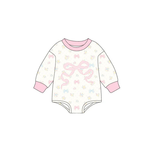 Preorder (moq 5)Baby Girls Pink Bows Flowers Long Sleeve Rompers 10.24