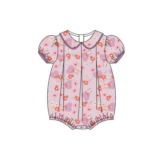 Preorder (moq 5)Baby Girls Lavender Short Ruffle Sleeves Hearts Flowers Rompers 5.14