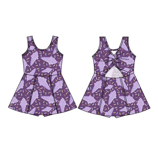 Preorder(moq 5) Baby Girls Purple Ice Cream Sprinkles Shorts Knee Length Dresses 11.18