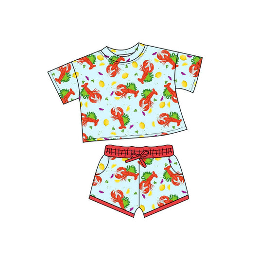 Preorder(moq 5) Baby Girls Crayfishes Top Pockets Shorts Mardigras Clothes Sets 10.15