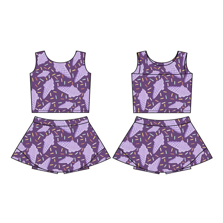 Preorder(moq 5) Baby Girls Purple Ice Cream Sprinkles Vest Skirt Shorts Clothes Sets 11.18