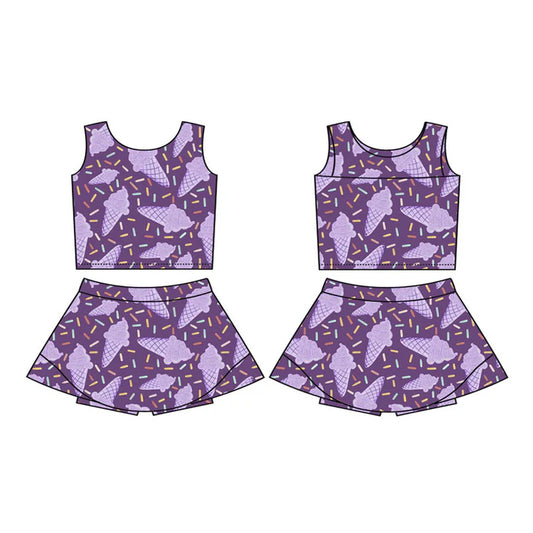 Preorder(moq 5) Baby Girls Purple Ice Cream Sprinkles Vest Skirt Shorts Clothes Sets 11.18