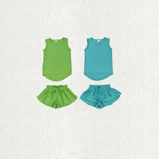 Sibling Baby Girls Clothes Sleeveless Colorful Yoga Vests Top Ruffle Shorts Sets 5.28