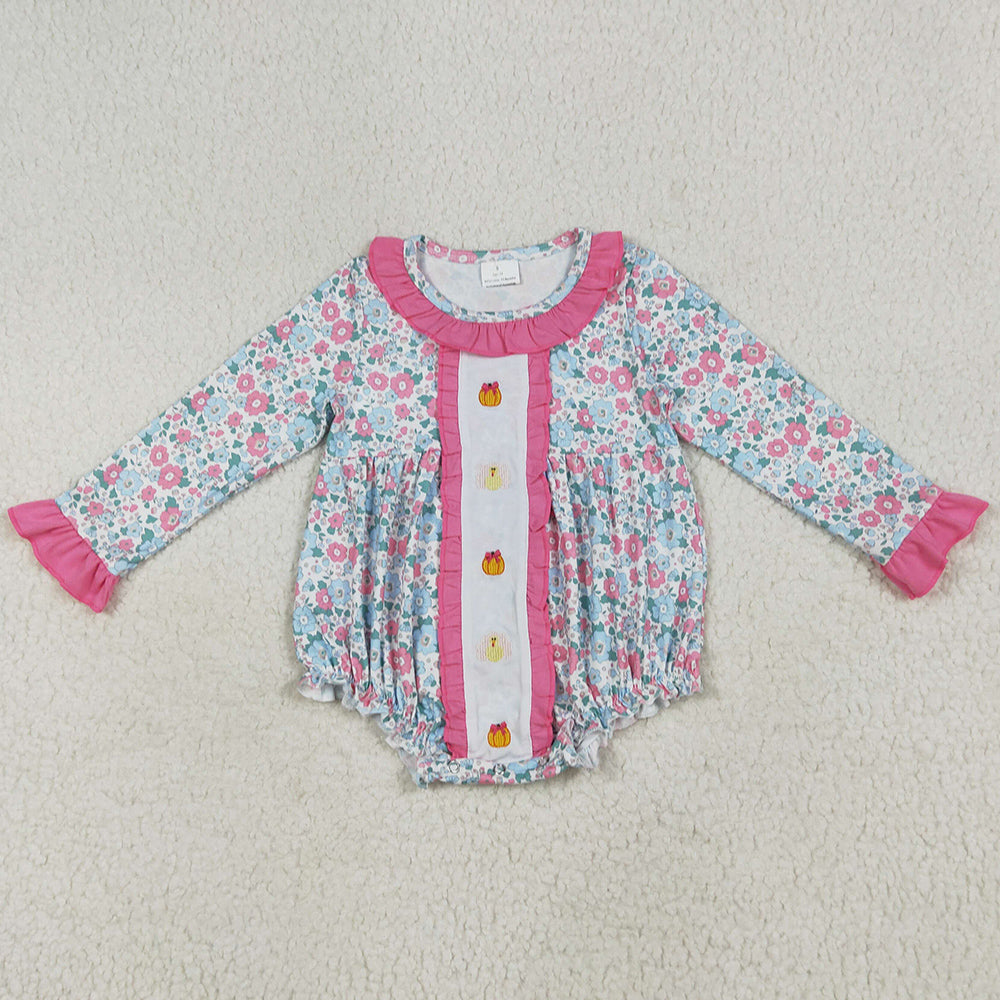 Embroidery Baby Girls Rompers Long Sleeves Turkey Pumpkins Floral Ruffle Rompers LR2219 6.24
