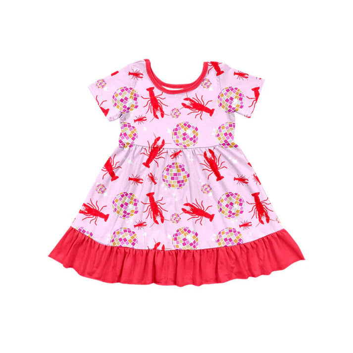 Preorder(moq 5) Baby Girls Crayfishes Balls Ruffle Knee Length Dresses 11.13