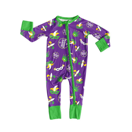 Preorder (moq 5)Baby Girls Mardigras Anchors Masks Zipper Footie Rompers 10.15