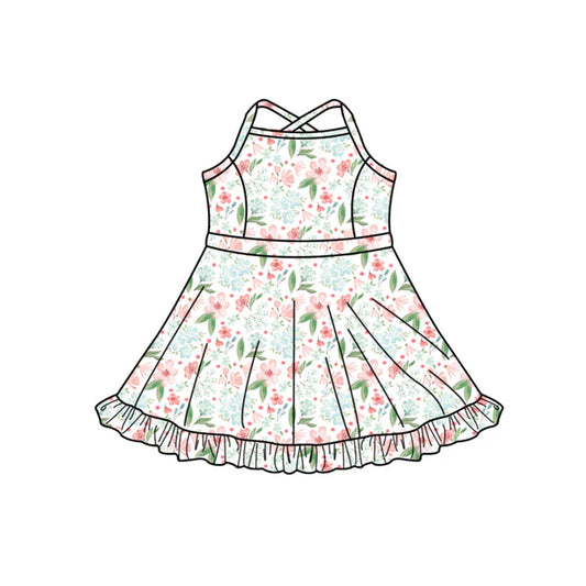 Preorder (moq 5)Baby Girls Strap Colorful Flowers Ruffle Shorts Knee Length Dresses 11.27