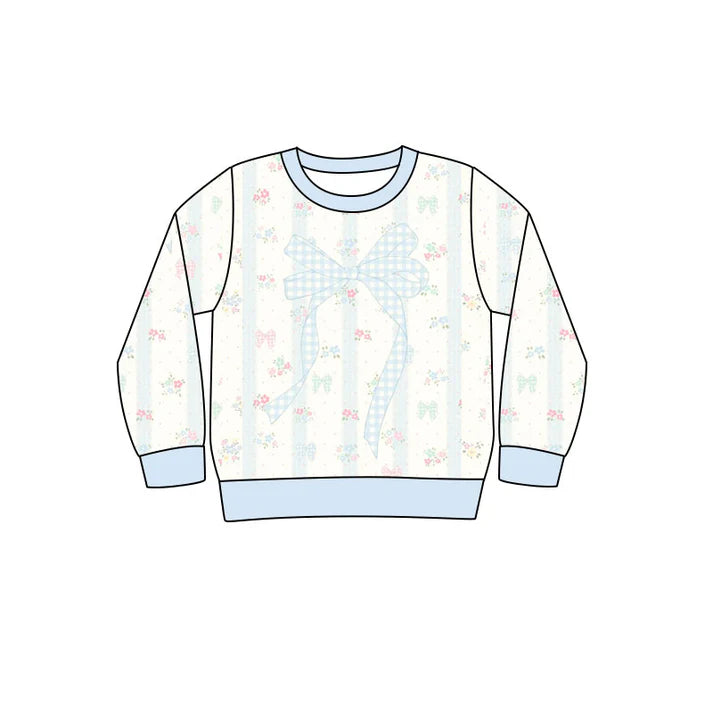 Preorder(moq 5) Baby Girls Blue Bows Flowers Tee Shirts Top 10.24