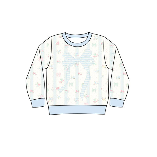 Preorder(moq 5) Baby Girls Blue Bows Flowers Tee Shirts Top 10.24