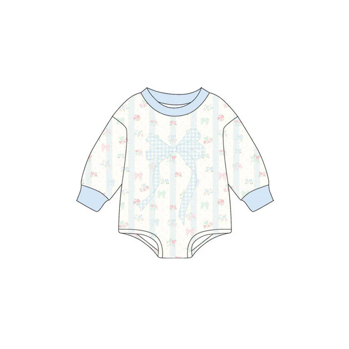 Preorder (moq 5)Baby Girls Blue Bows Flowers Long Sleeve Rompers 10.24