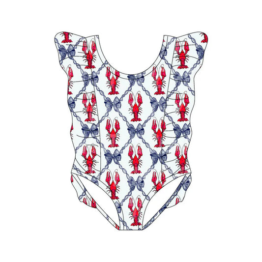 Preorder(moq 5) Baby Girls Bows Crayfishes Checked Ruffle Swimsuits 11.13