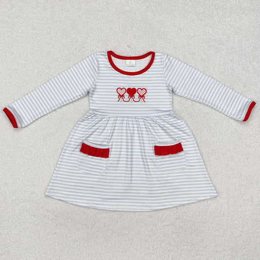 Baby Girls Dress Valentines Hearts Grey Stripes Knee Length Dresses GLD0884
