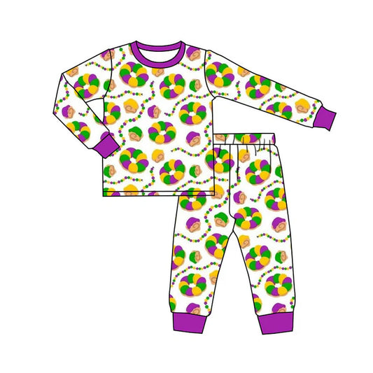 Preorder(moq 5) Baby Boys Mardigras Long Sleeve Donuts Plaid Top Pants Pajamas Sets 10.10