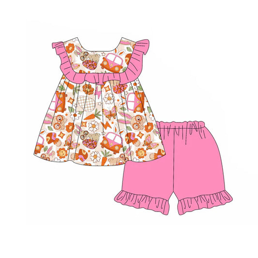 Preorder(moq 5) Baby Girls Rabbits Eggs Flowers Tunic Ruffle Shorts Easter Clothes Sets 11.18