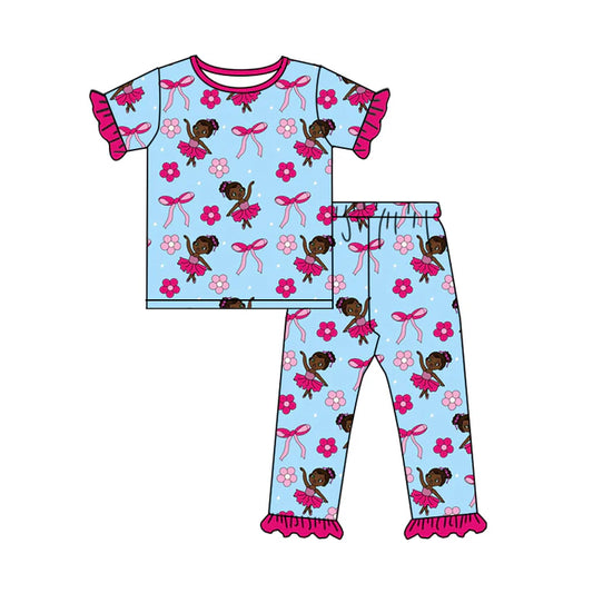Preorder (moq 5)Baby Girls Short Sleeve Bows Flowers Princess Top Ruffle Pant Pajamas Sets 12.15