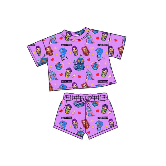 Preorder(moq 5) Baby Girls Cartoon Girls Hearts Top Pockets Shorts Clothes Sets 10.11