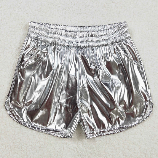 Baby Girls Shorts Silver Pocket Leather Elastic Bottom Shorts SS0416