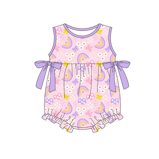 Preorder (moq 5)Baby Girls Sleeveless Flowers Rainbows Bows Ruffle Rompers 12.30
