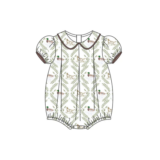 Preorder (moq 5)Baby Girls Short Ruffle Sleeves Dogs Ducks Ruffle Rompers 5.13