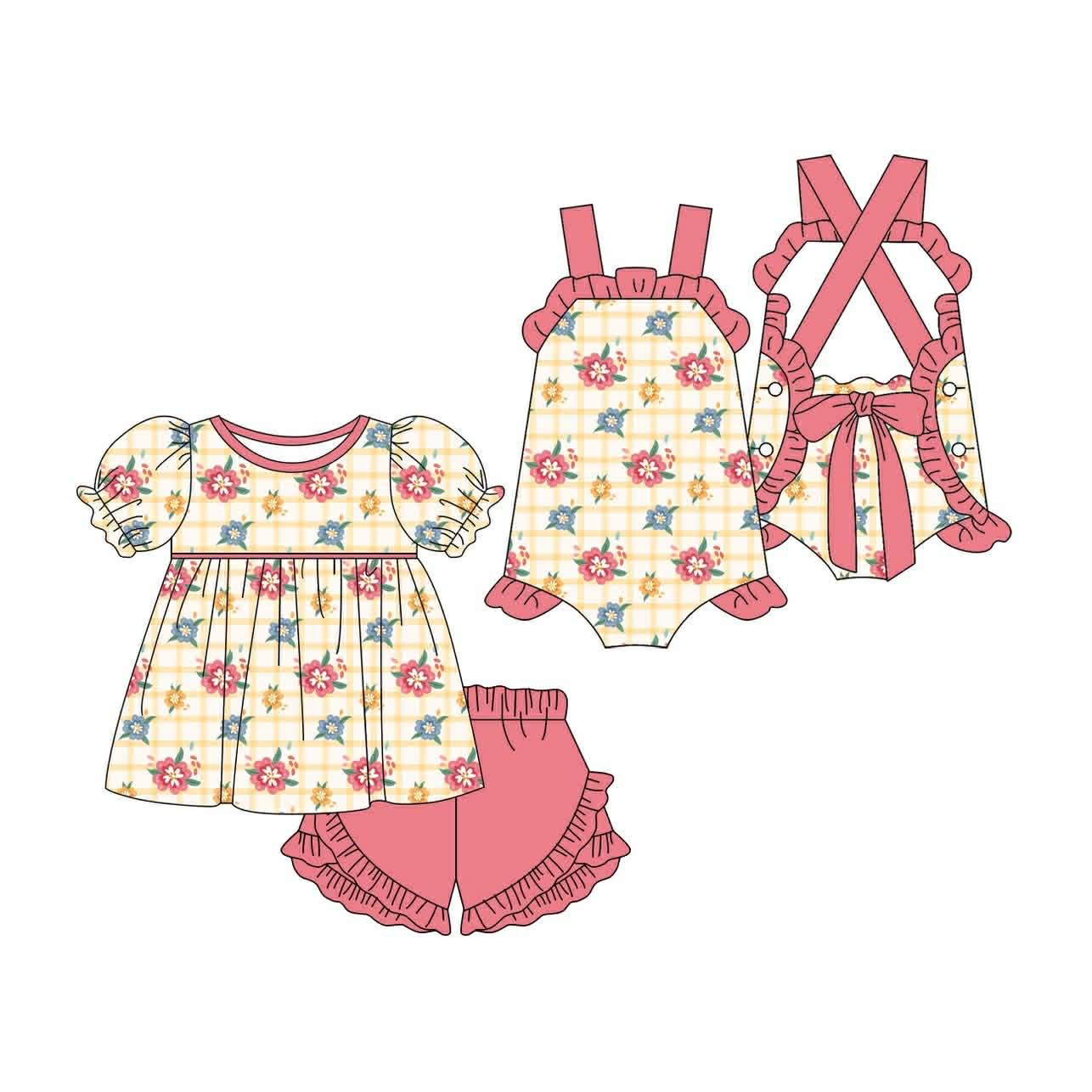 Preorder (moq 5)Baby Girls Clothes Flower Sibling Sister Baby Rompers
