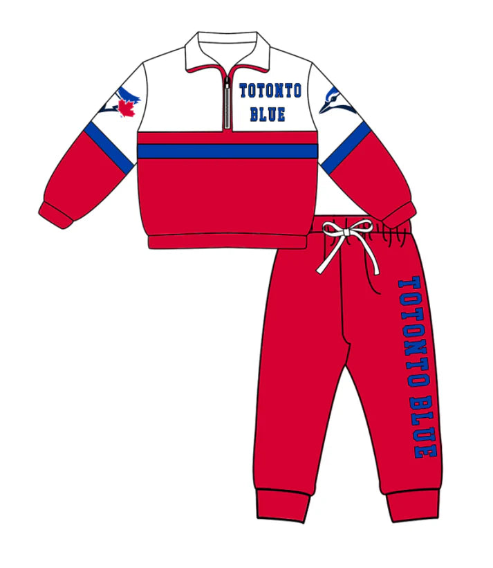 Preorder (moq 5)Baby Boys Totomto Blue Zipper Pullover Jogger Pants Team Clothes Set 1.7