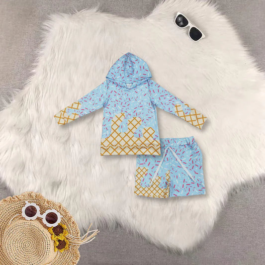 Baby Boys Blue Drip Sprinkles Long Sleeves Hoodie Shorts Team Clothes Sets 11.5