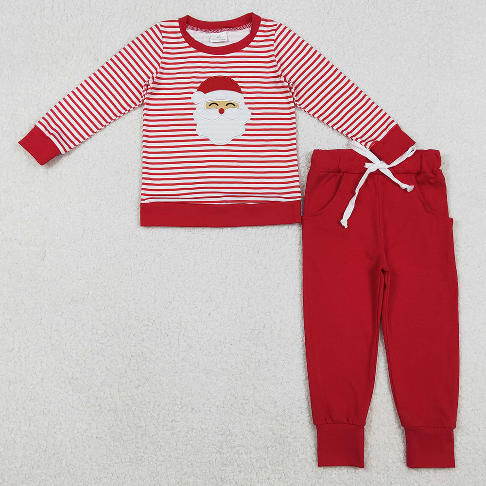 Baby Boys Embroidery Santa Red Stripe Top Pockets Jogger Pants Christmas Clothes Sets BLP1223 11.1
