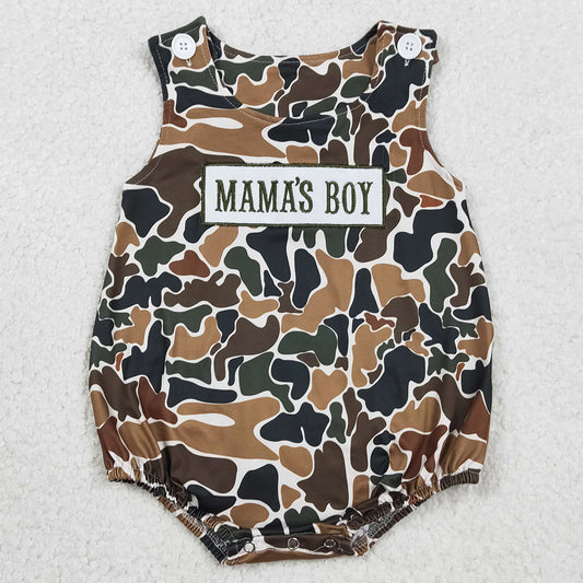 Baby Boys Rompers Embroidery Mama's Boy Sleeveless Southern Dark Brown Camo Rompers SR3908