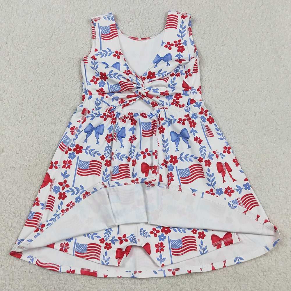 Baby Girls Dress Flower Flags 4th of July Yoga Active Shorts Knee Length Dress GSD3500