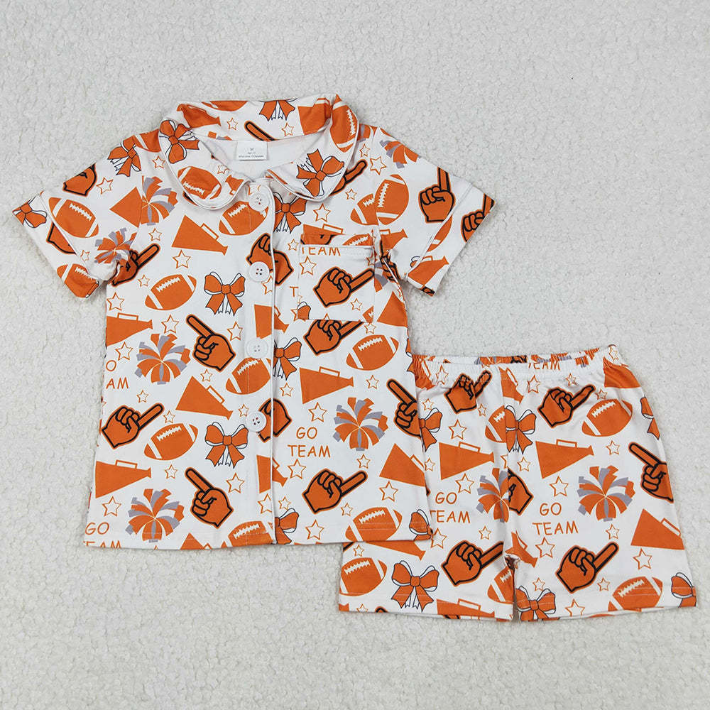 Baby Girls Pajamas Short Sleeves Team Orange Football Button Top Short Pajamas Set GSSO2676 9.9