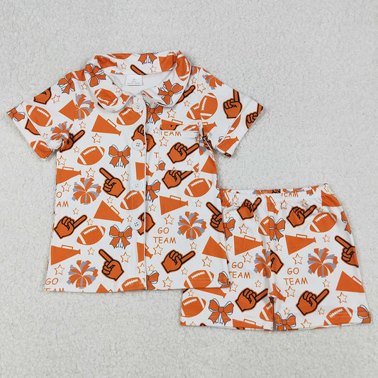 Baby Girls Pajamas Short Sleeves Team Orange Football Button Top Short Pajamas Set GSSO2676 9.9